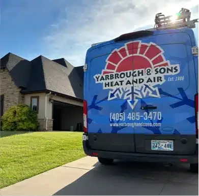 Yarbrough & Sons HVAC truck outside of a home in Oklahoma City