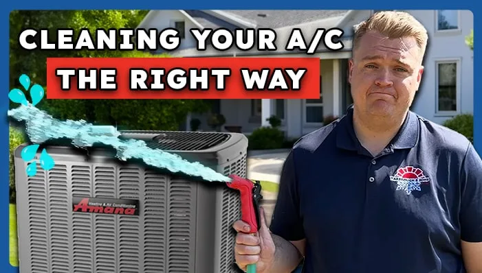 Man demonstrating how to clean an air conditioner the right way.